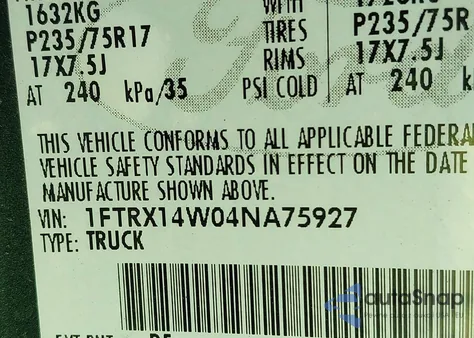 2004 Ford F-150 Stx/Xl/Xlt из США, поврежденный, VIN 1FTRX14W04NA75927